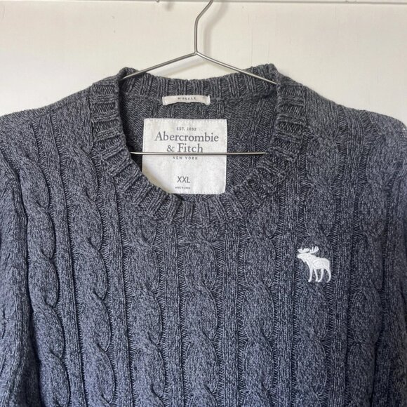 Abercrombie & Fitch Cable Knit Muscle Sweater Cotton Gray Moose Y2K | Mens XXL - Picture 3 of 10